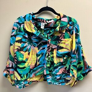 Violet Sky Leaf Print Women's Blouse
